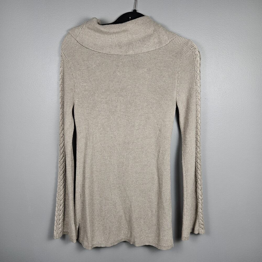 White House Black Market Women’s Size XS Metallic Cowl Neck Sweater Cable Knit - Picture 2 of 8